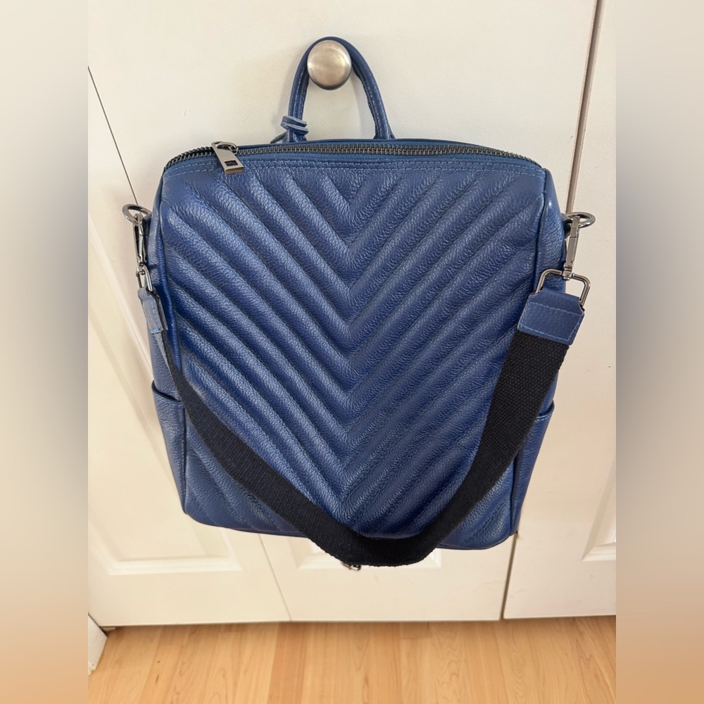 Blue Chevron Pattern Leather Bag - image 1